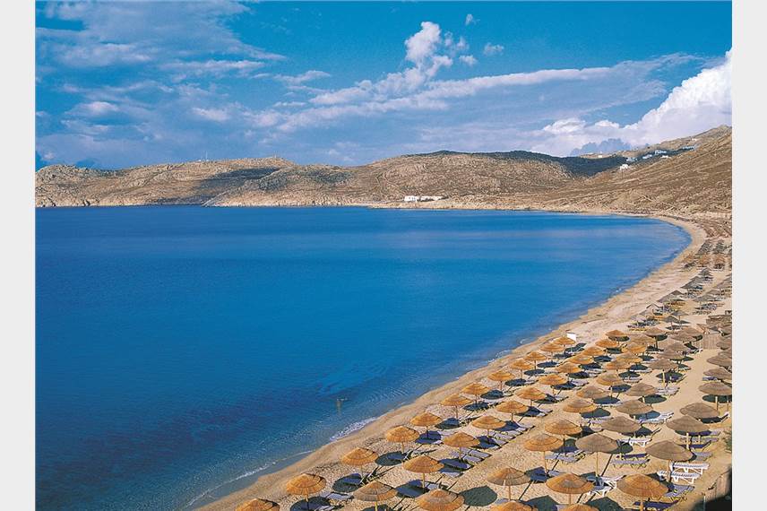 Řecko, Mykonos, Agios Ioannis, Hotel Mykonos Grand and Resort, pláž Mykonos Grand and Resort