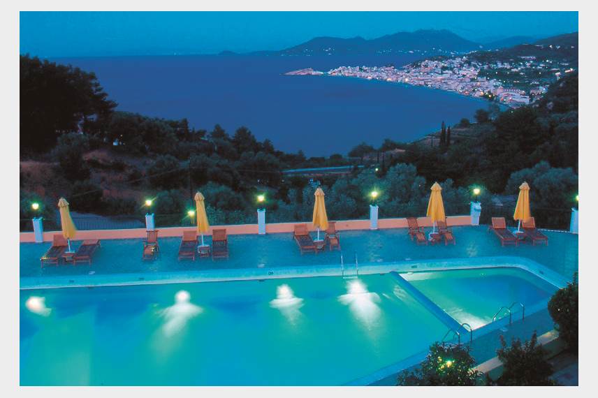 Řecko, Samos,  Hotel Kalidon Panorama, výhled na záliv Kokkari Kalidon Panorama
