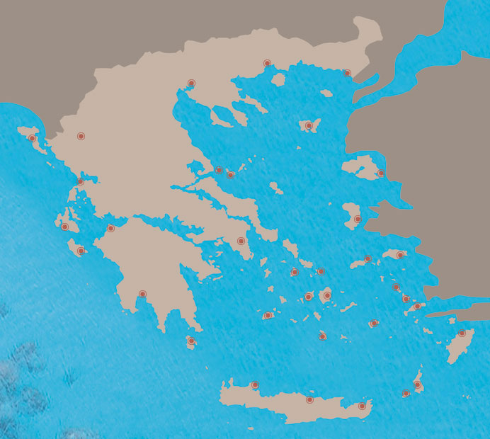 Mapa Řecka s destinacemi s odletem z Prahy